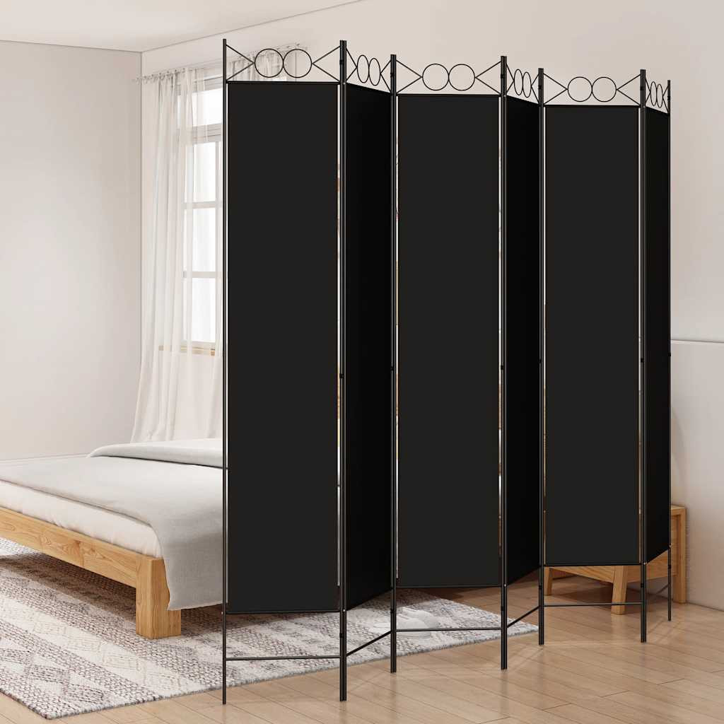 vidaXL 6-tlg. Paravent Schwarz 240x220 cm Stoff