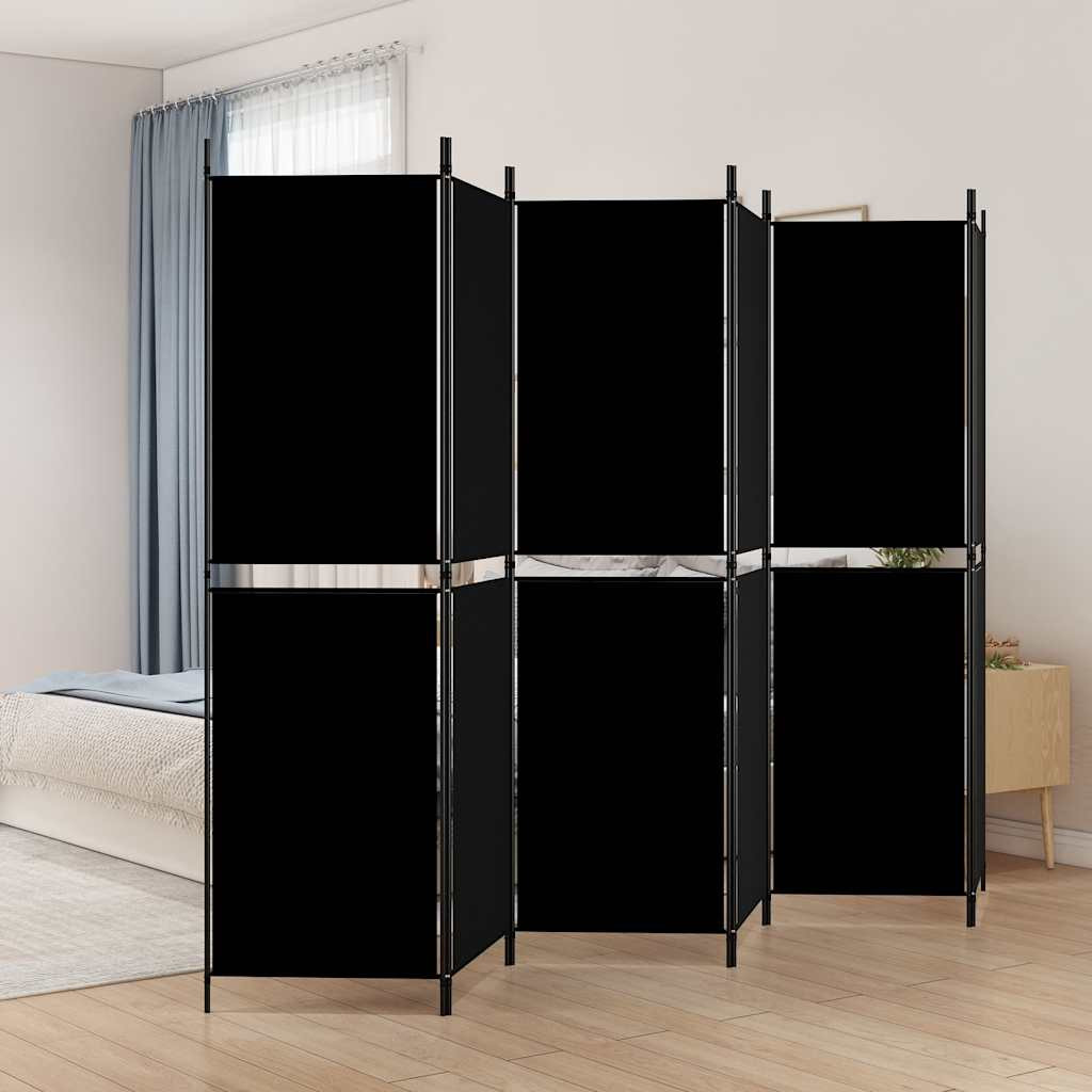 vidaXL 6-tlg. Paravent Schwarz 300x180 cm Stoff