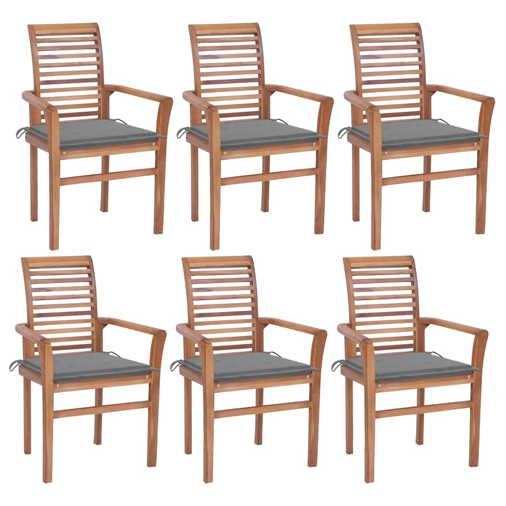 vidaXL Essstühle 6 Stk. mit Grauen Kissen Massivholz Teak