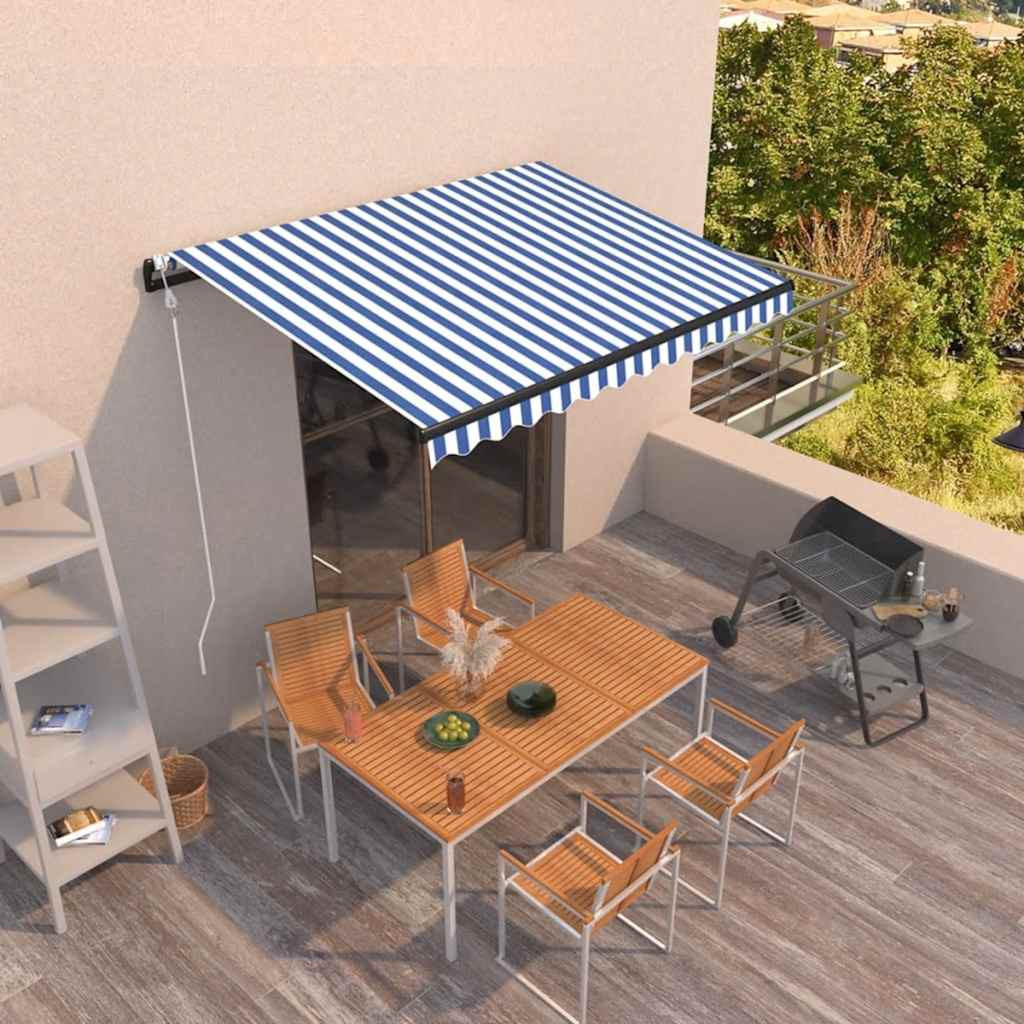 vidaXL Markise Automatisch Einziehbar 350x250 cm Blau und Weiß