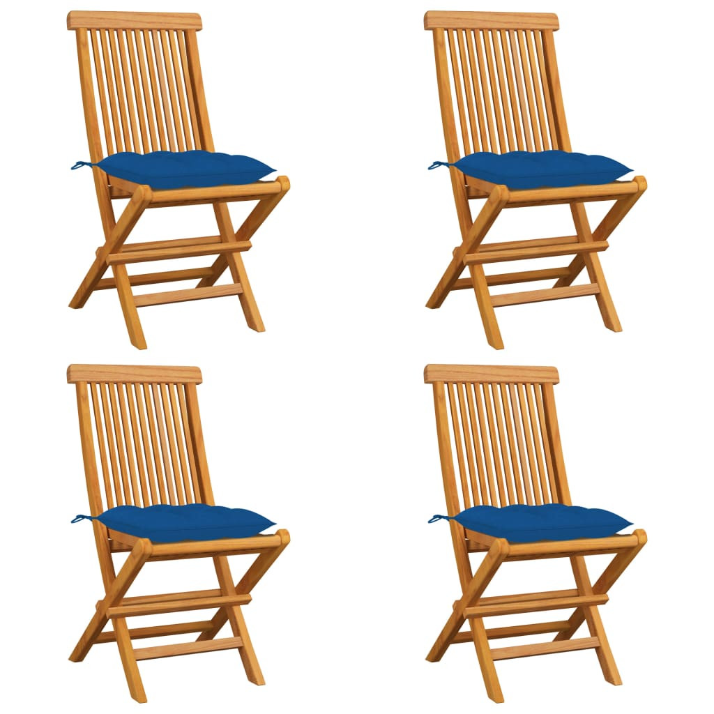 vidaXL Gartenstühle mit Blauen Kissen 4 Stk. Massivholz Teak