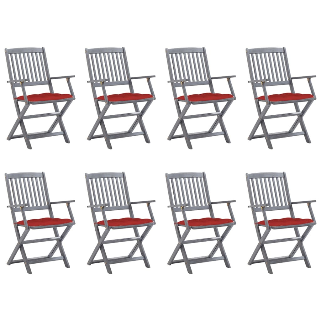 vidaXL Klappbare Gartenstühle 8 Stk. mit Kissen Massivholz Akazie