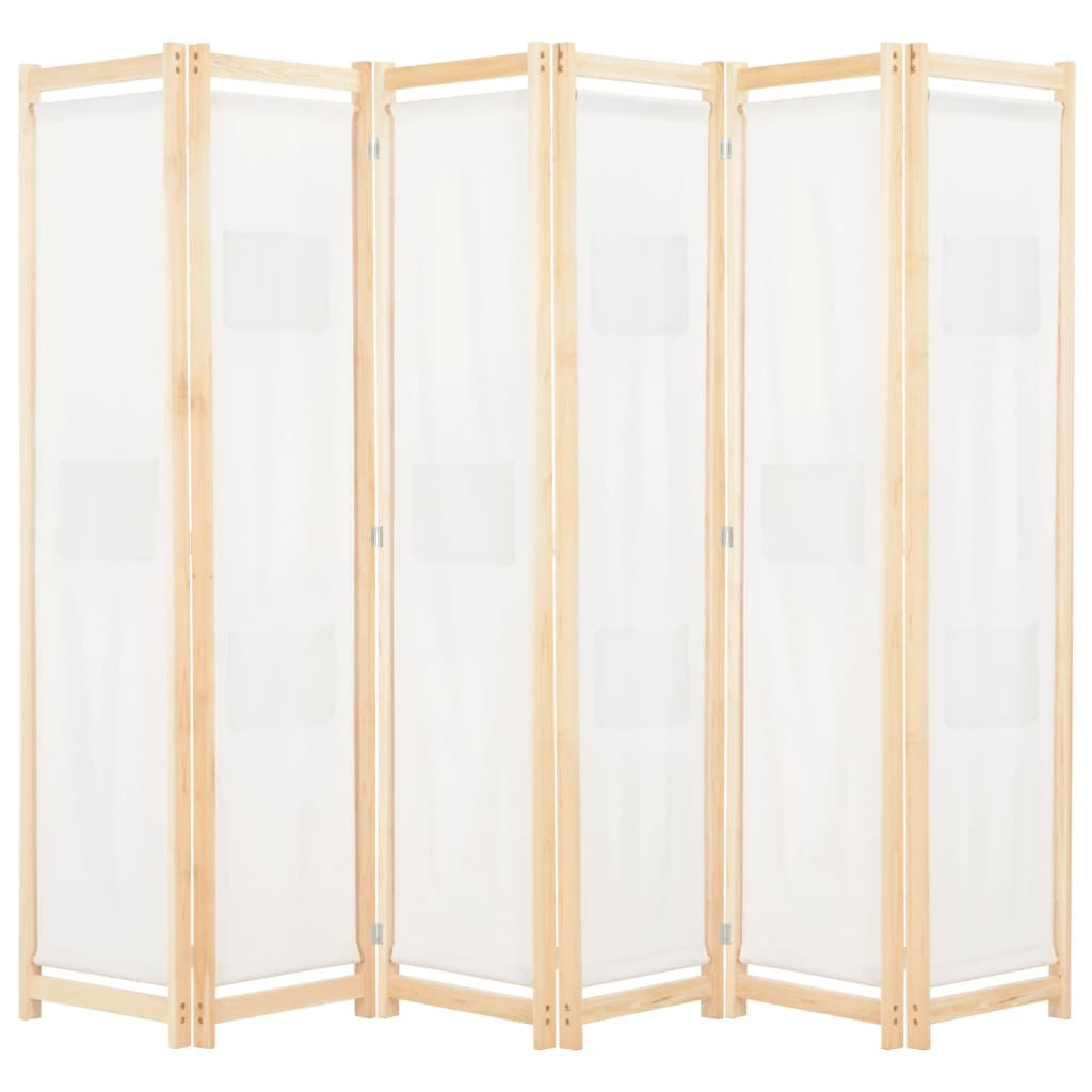 vidaXL 6-teiliger Raumteiler Cremeweiß 240 x 170 x 4 cm Stoff