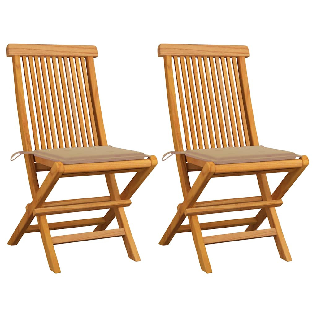 vidaXL Gartenstühle mit Beige Kissen 2 Stk. Massivholz Teak