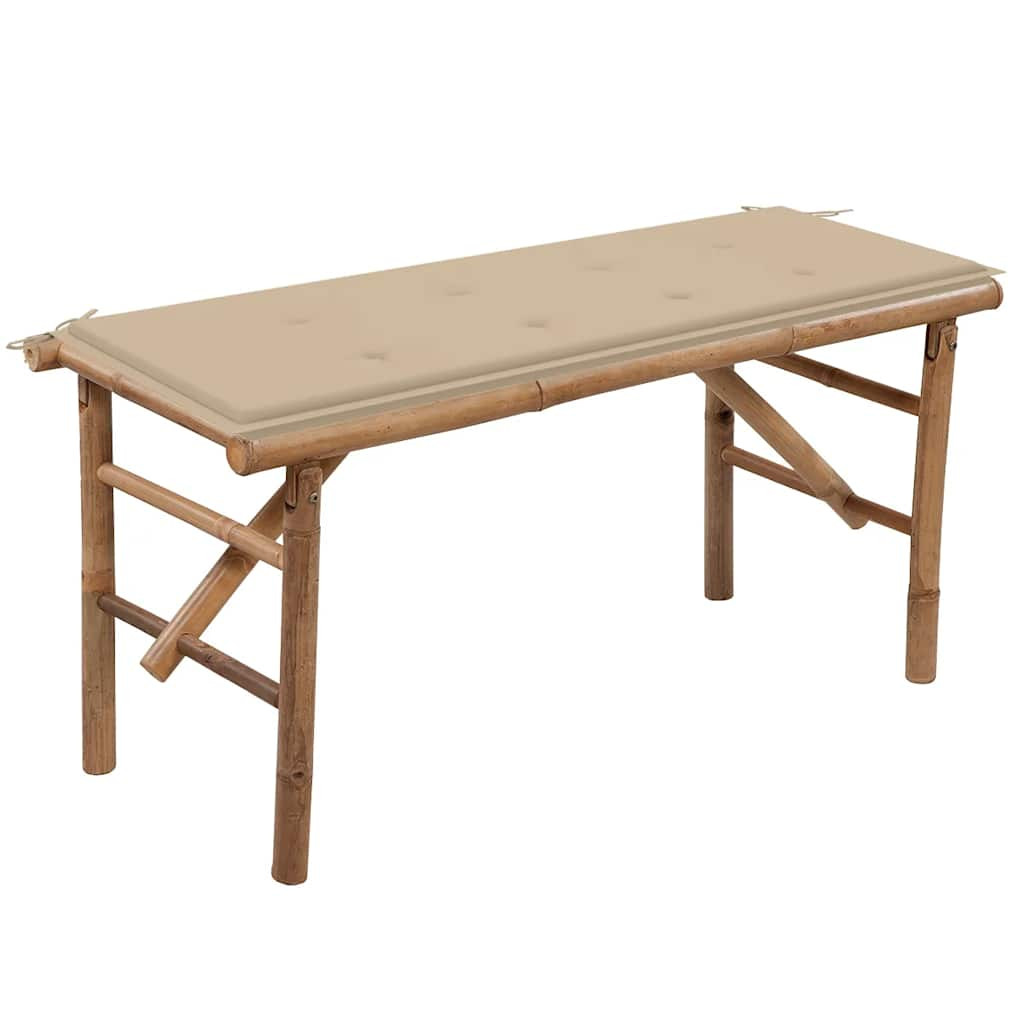 vidaXL Klappbare Gartenbank mit Auflage 118 cm Bambus