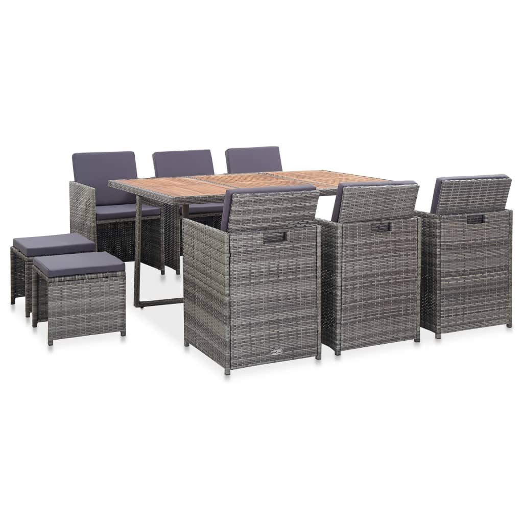 vidaXL 11-tlg. Garten-Essgruppe Poly Rattan Akazienholz Anthrazit