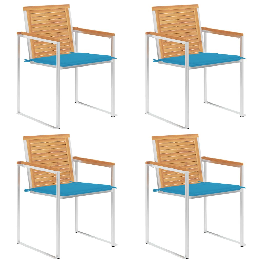 vidaXL Gartenstühle 4 Stk. mit Kissen Massivholz Teak