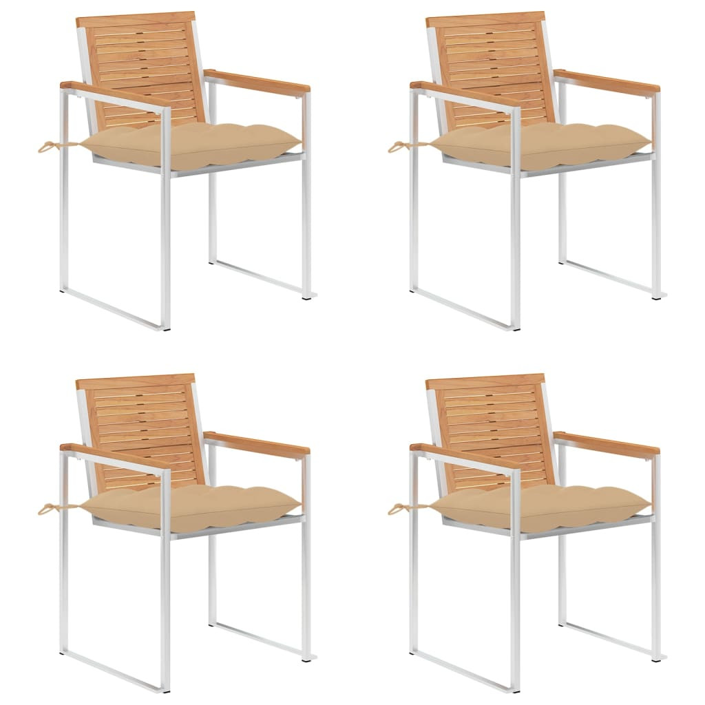vidaXL Gartenstühle 4 Stk. mit Kissen Massivholz Teak