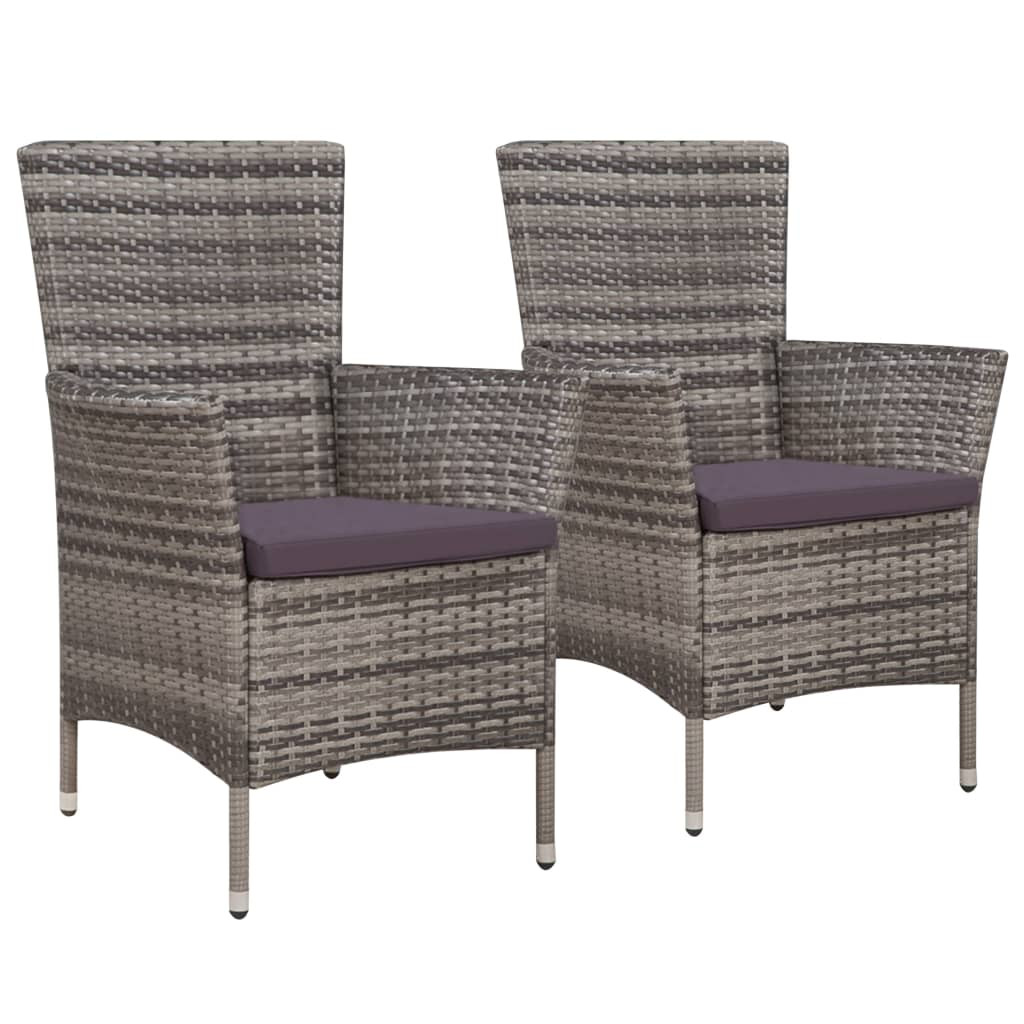 vidaXL Gartenstühle 2 Stk. mit Auflagen Poly Rattan Grau