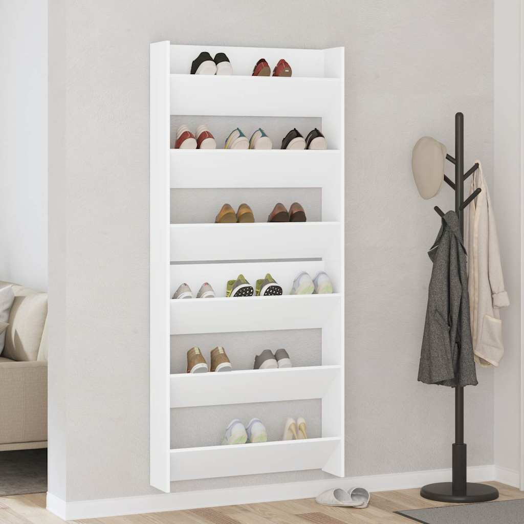 vidaXL Wand-Schuhschränke 2 Stk. Weiß 80x18x90 cm Holzwerkstoff