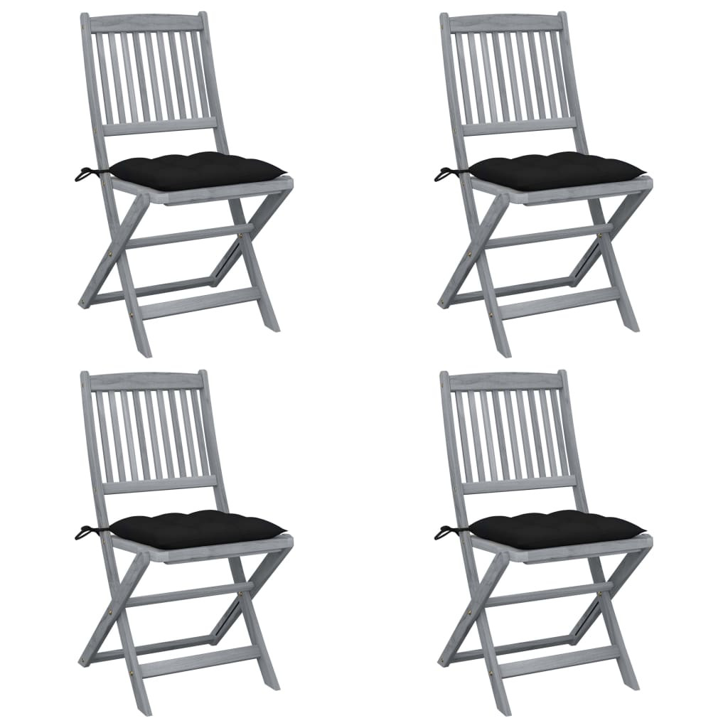 vidaXL Klappbare Gartenstühle 4 Stk. mit Kissen Massivholz Akazie