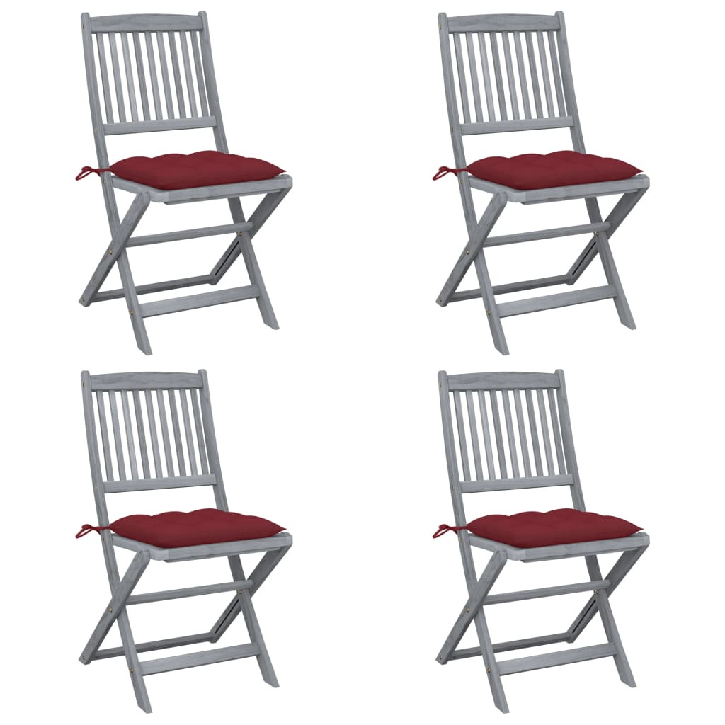 vidaXL Klappbare Gartenstühle 4 Stk. mit Kissen Massivholz Akazie