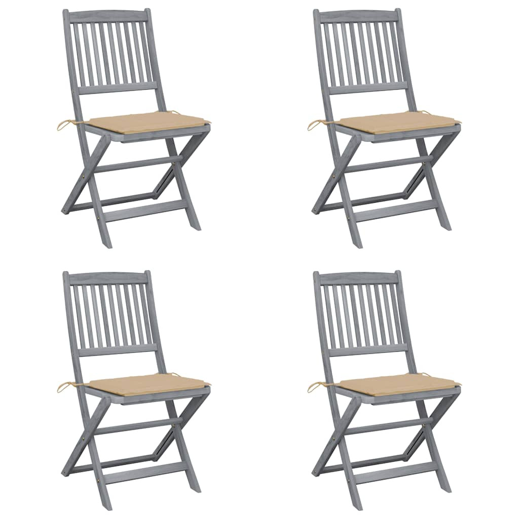 vidaXL Klappbare Gartenstühle 4 Stk. mit Kissen Massivholz Akazie