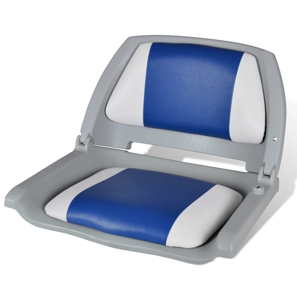vidaXL Bootssitz Klappbar mit Polster in Blau-Weiß 48x51x41 cm
