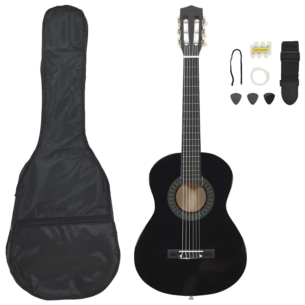 vidaXL 8-tlg. Klassikgitarren-Set für Anfänger Schwarz 1/2 34"