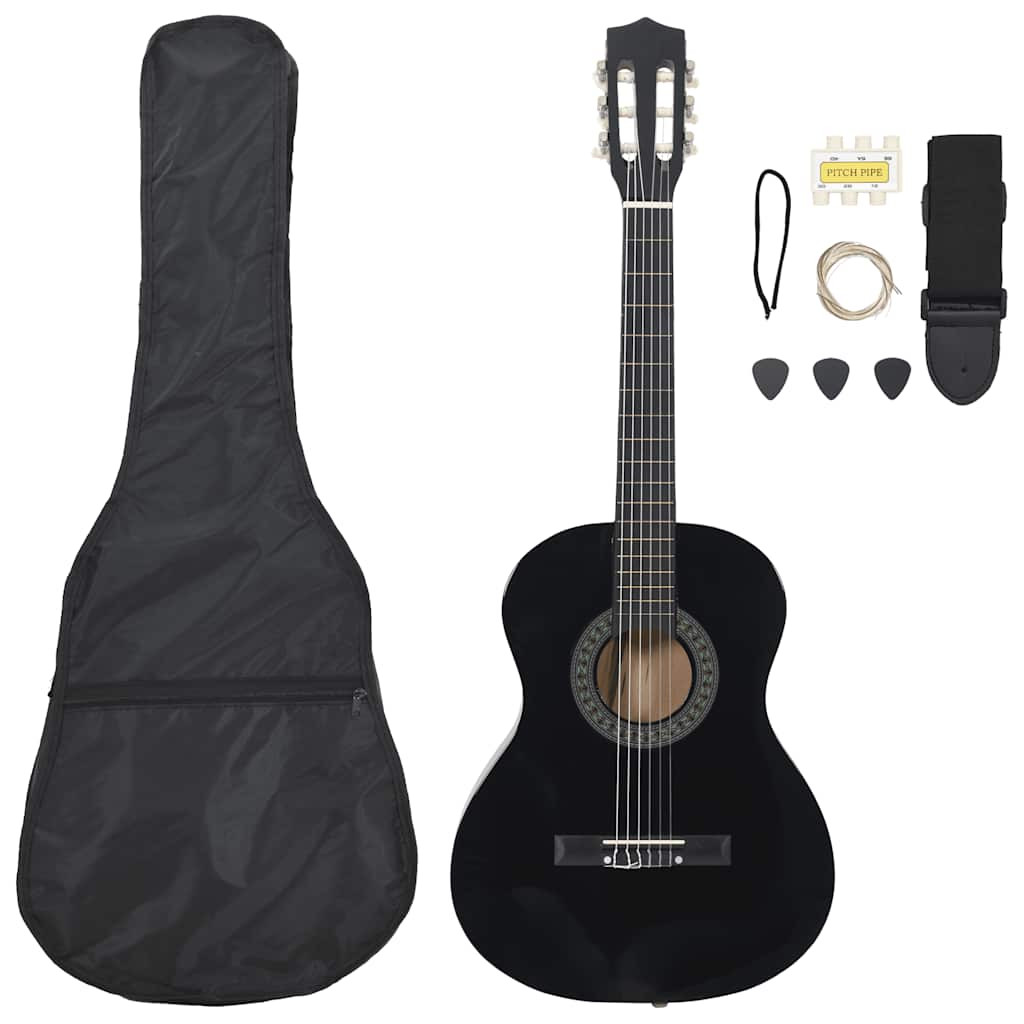 vidaXL 8-tlg. Klassikgitarren-Set für Anfänger Schwarz 3/4 36"
