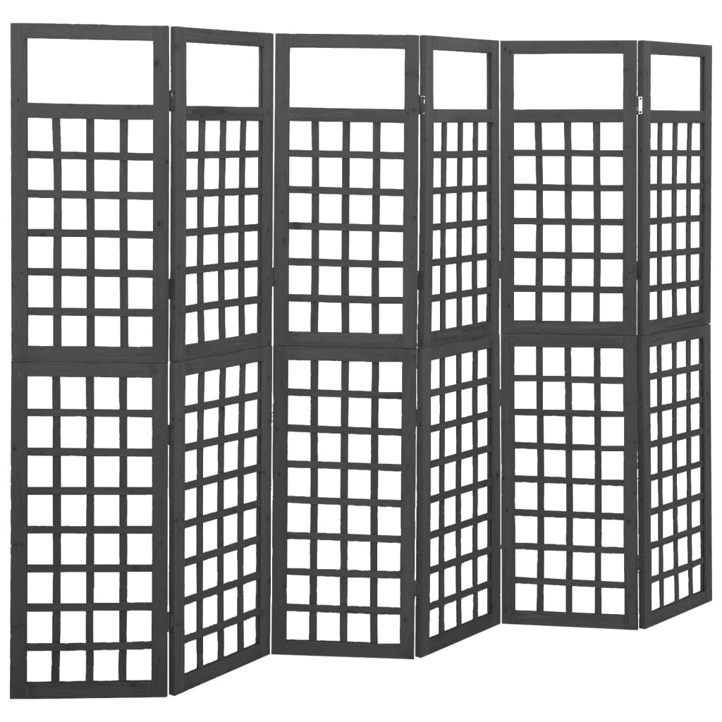 vidaXL Spalier/Paravent 6-teilig Massivholz Tanne Schwarz 242,5x180 cm