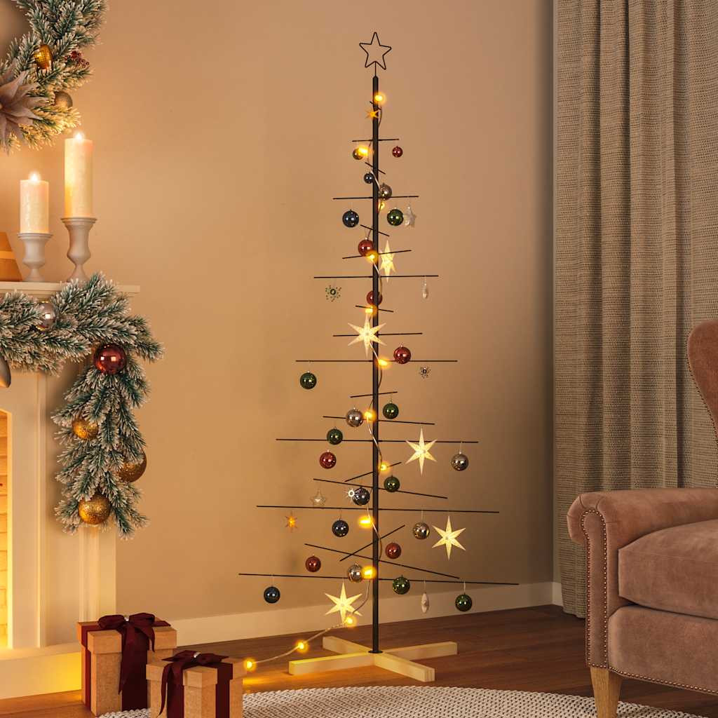vidaXL Weihnachtsbaum Metall mit Holzständer Schwarz 180 cm