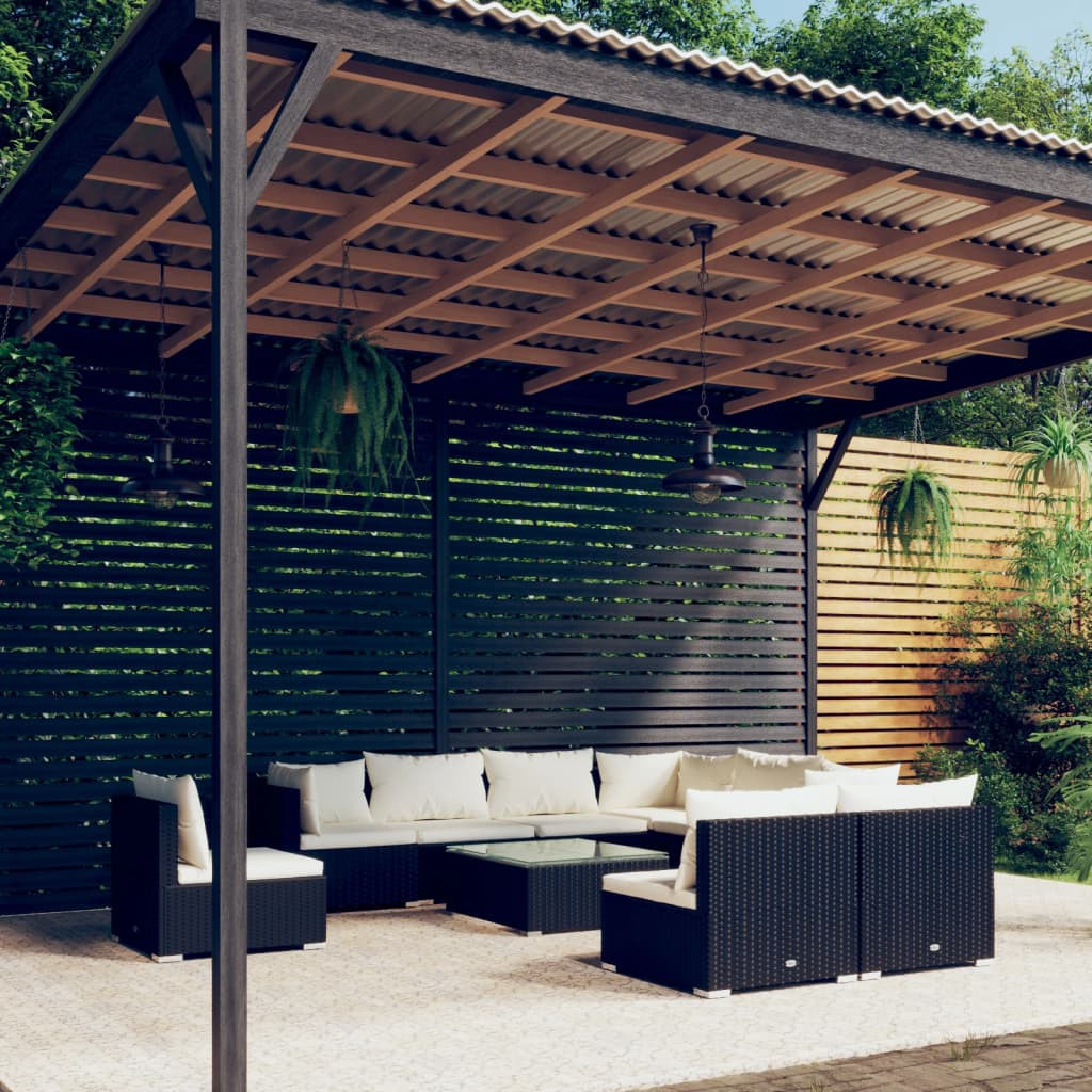 vidaXL 10-tlg. Garten-Lounge-Set mit Kissen Poly Rattan Schwarz