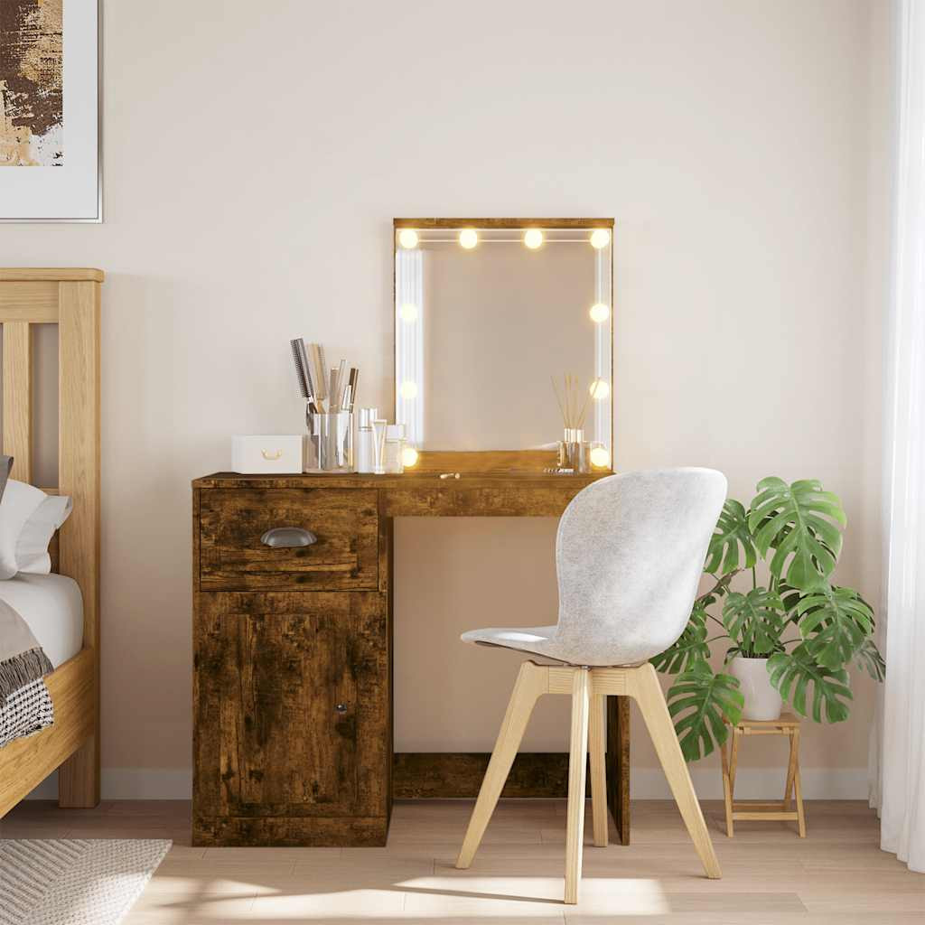 vidaXL Schminktisch mit LED-Leuchten Räuchereiche 90x42x132,5 cm