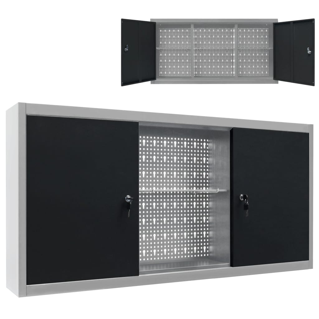 vidaXL Wand-Werkzeugschrank Industrie-Stil Metall Grau und Schwarz