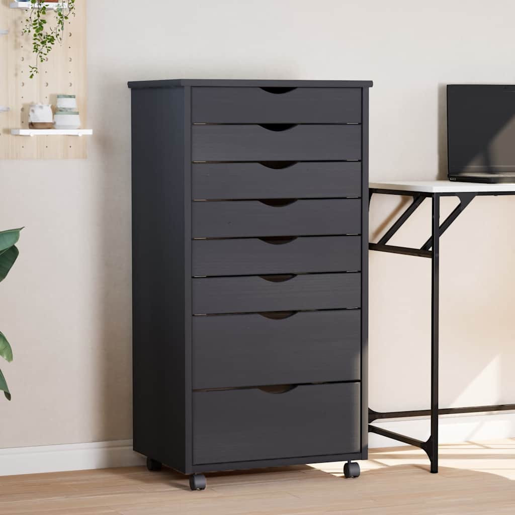 vidaXL Rollschrank mit Schubladen MOSS Grau Massivholz Kiefer