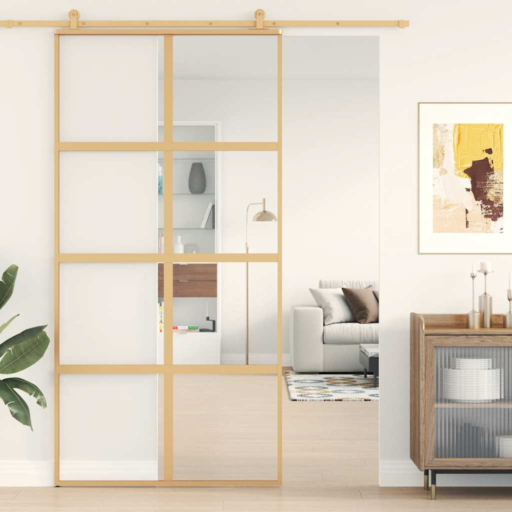vidaXL Schiebetür Golden 102,5x205 cm ESG-Klarglas und Aluminium
