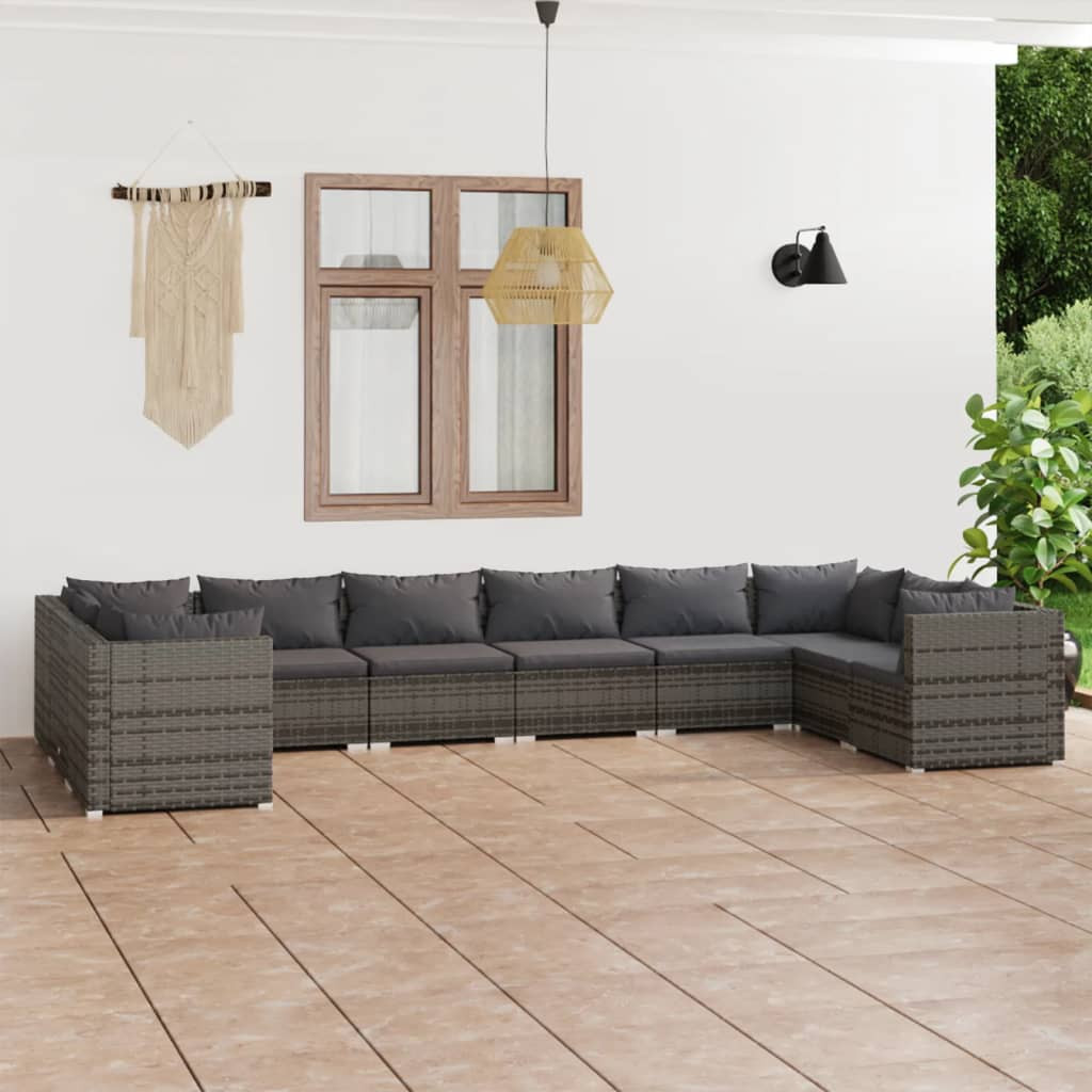 vidaXL 10-tlg. Garten-Lounge-Set mit Kissen Poly Rattan Grau