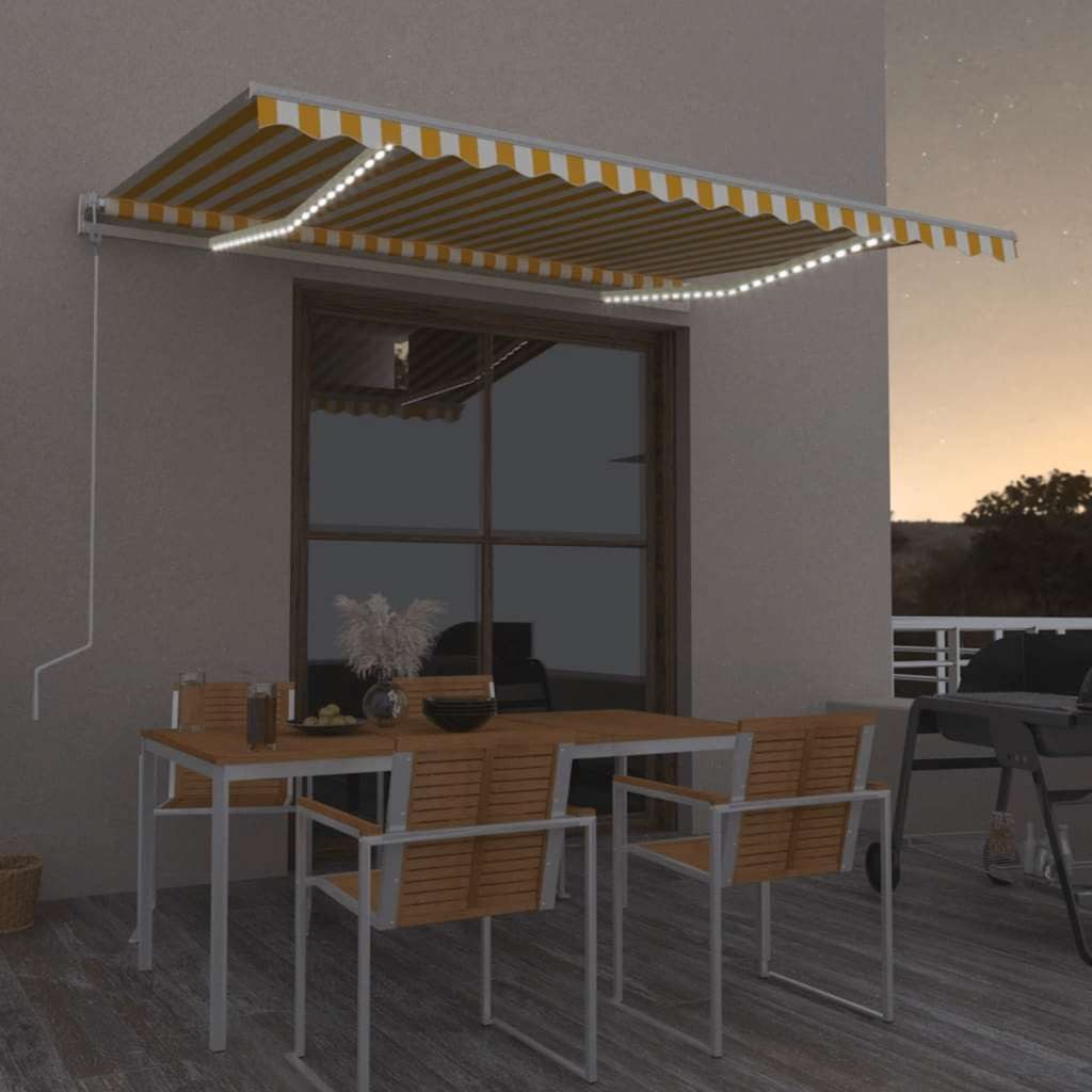 vidaXL Automatische Markise mit LED Windsensor 400x300 cm Gelb/Weiß