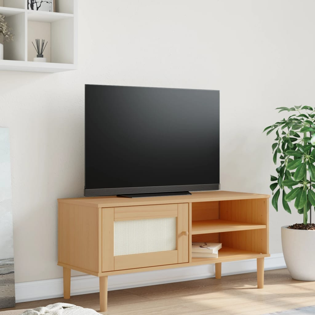vidaXL TV-Schrank SENJA Rattan-Optik Braun 106x40x49 cm Kiefernholz