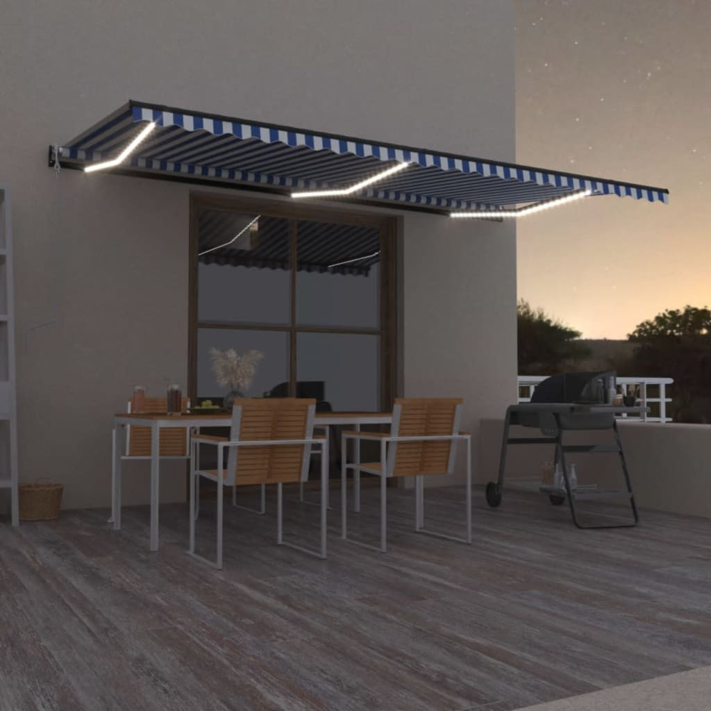 vidaXL Automatische Markise mit LED & Windsensor 600x350 Blau und Weiß