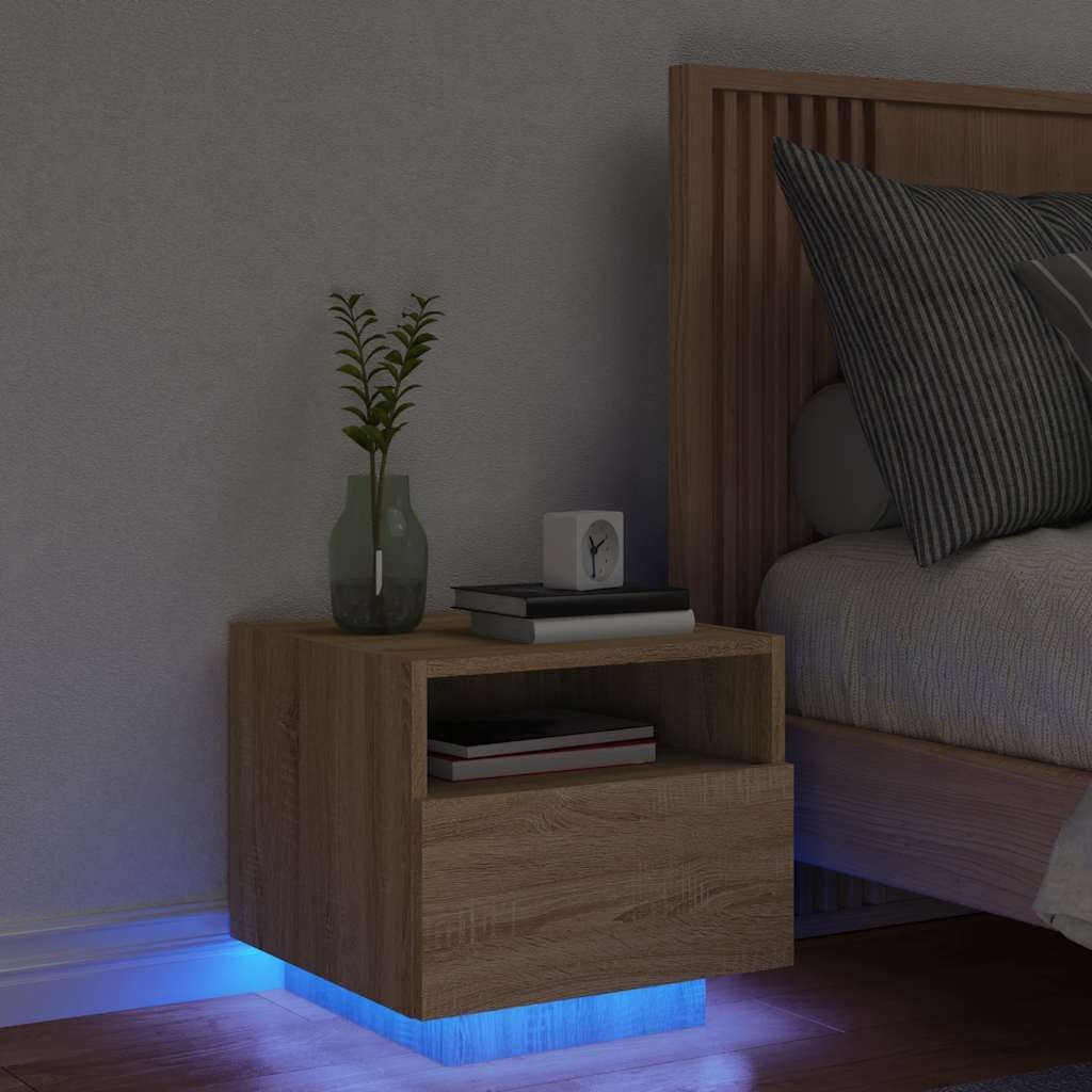 vidaXL Nachttisch mit LED-Leuchten Sonoma Eiche 40x39x37 cm