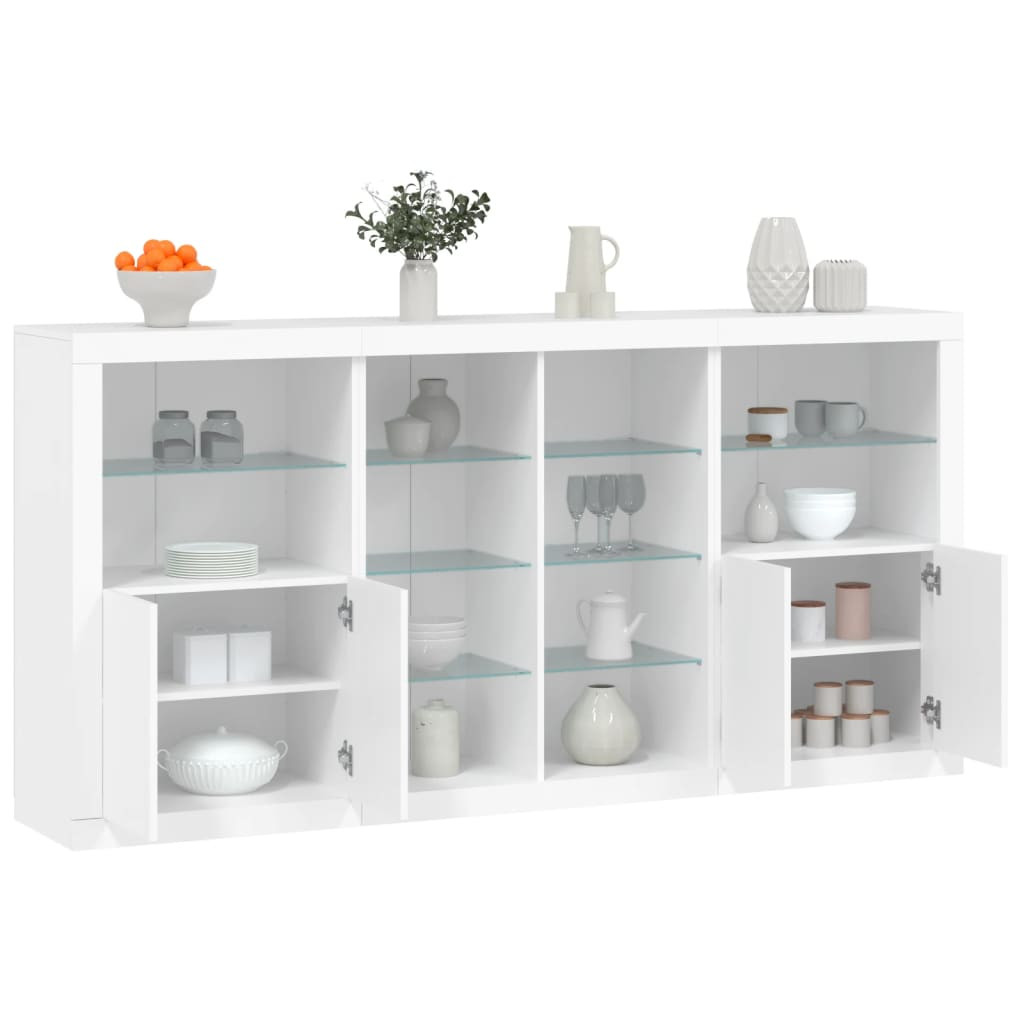 vidaXL Sideboard mit LED-Leuchten Weiß 202x37x100 cm