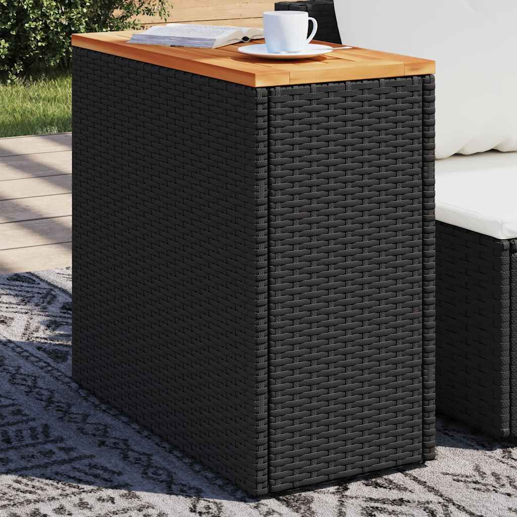 vidaXL Garten-Beistelltisch mit Holzplatte Schwarz 58x27,5x55 cm Poly Rattan