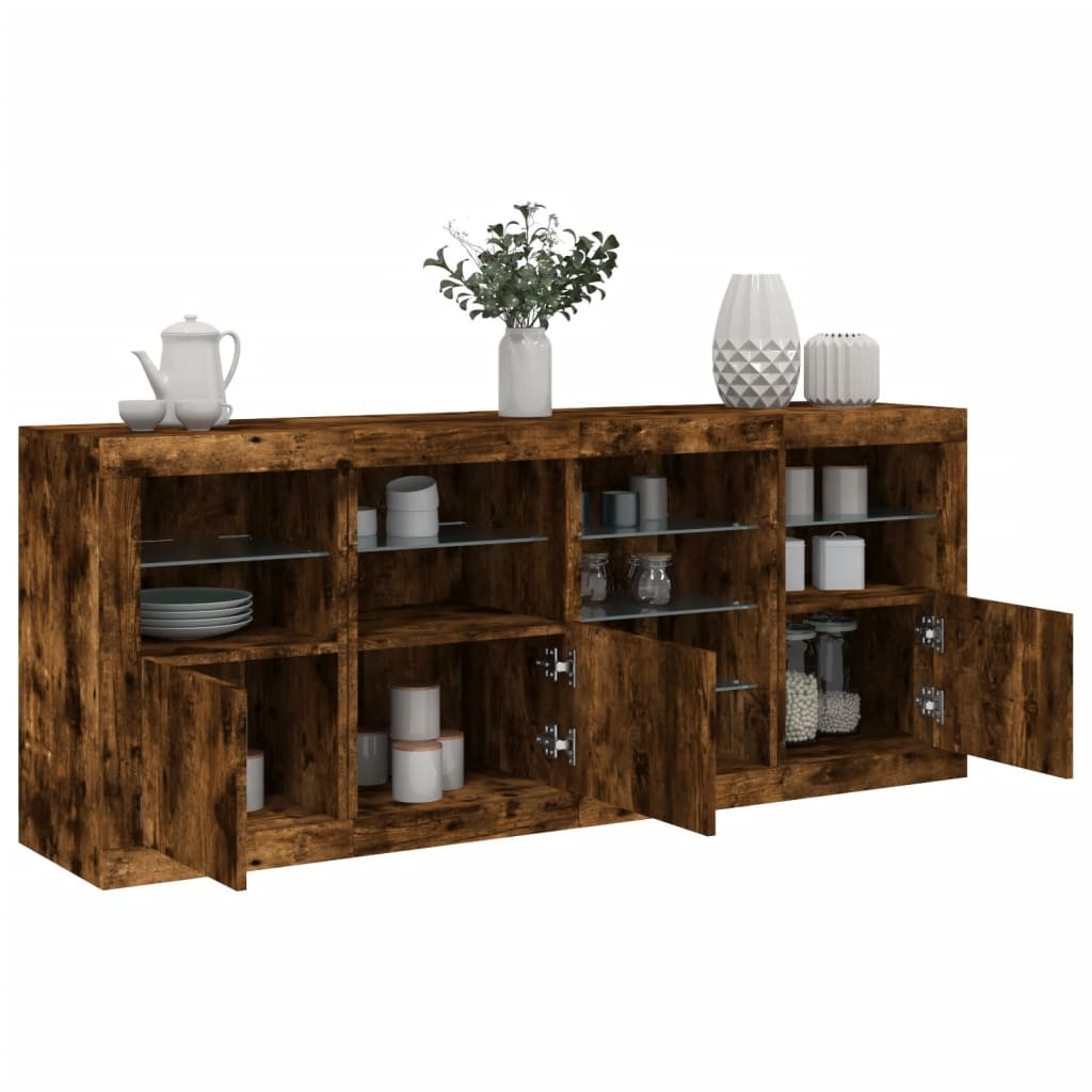vidaXL Sideboard mit LED-Leuchten Räuchereiche 164x37x67 cm