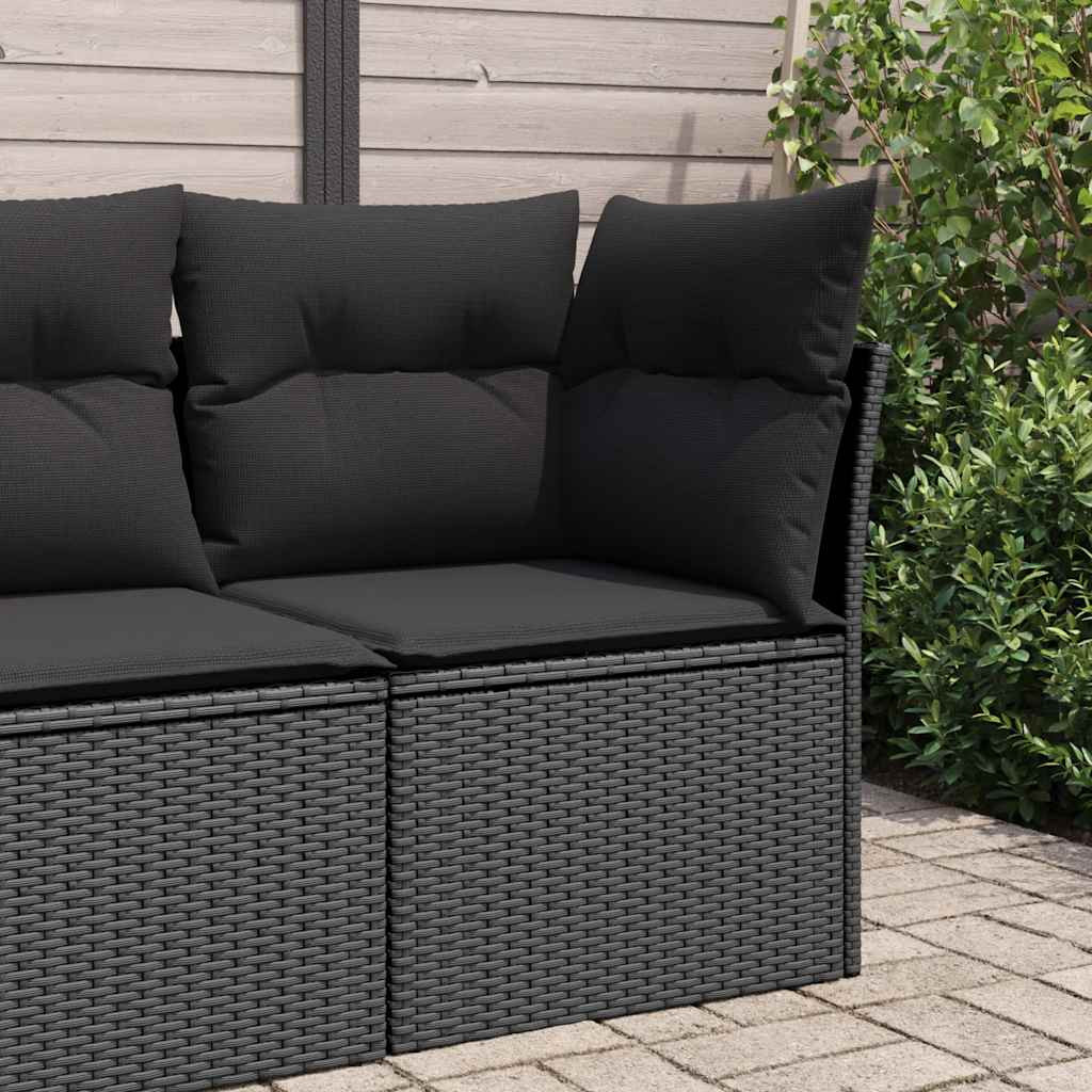 vidaXL Gartensofa-Ecke mit Kissen Schwarz Poly Rattan