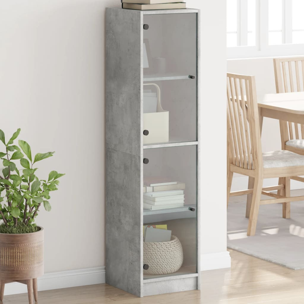 vidaXL Highboard mit Glastüren Betongrau 35x37x142 cm