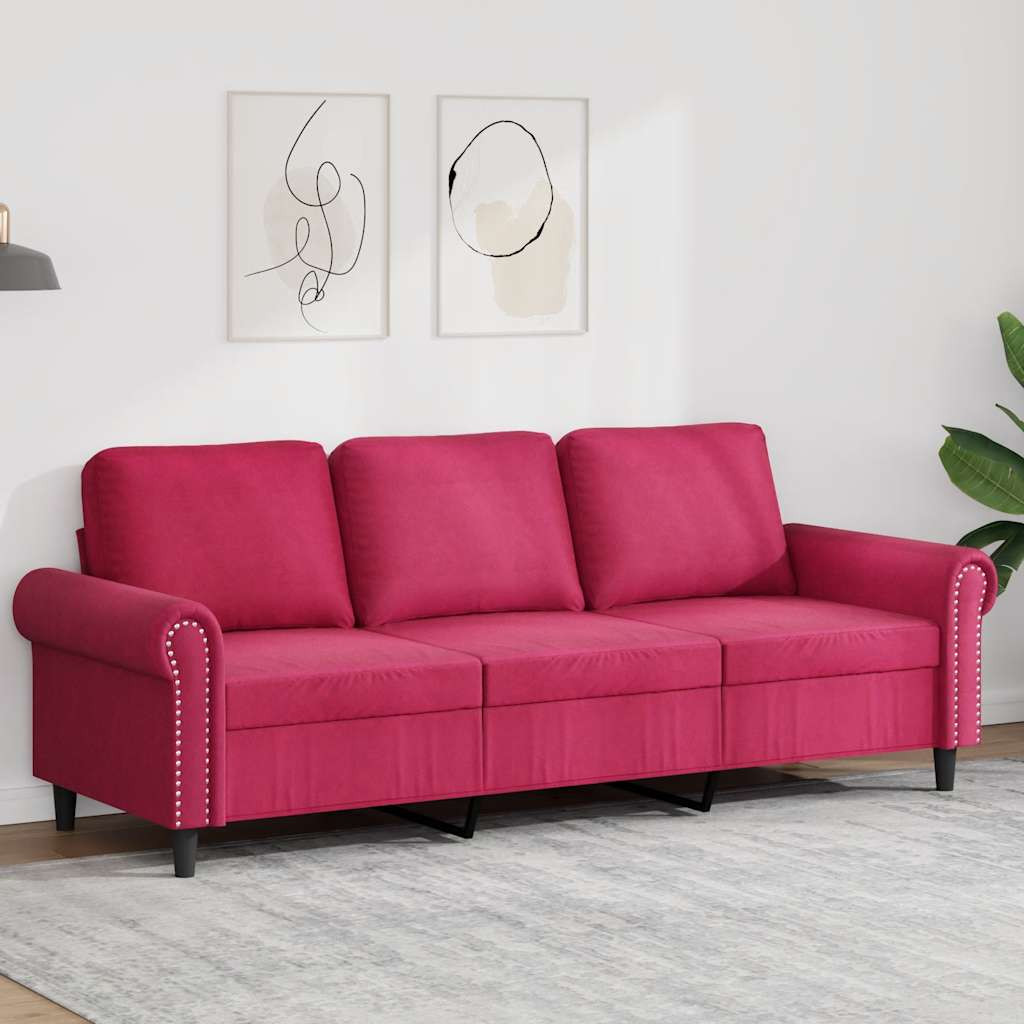 vidaXL 3-Sitzer-Sofa Weinrot 180 cm Samt