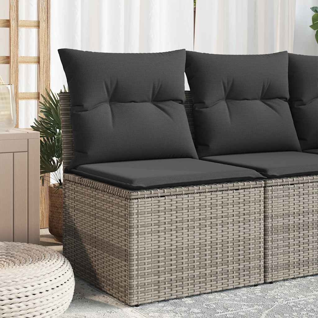 vidaXL Gartensessel ohne Armlehnen mit Kissen Grau Poly Rattan