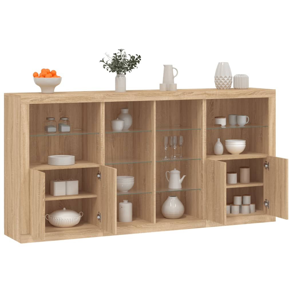 vidaXL Sideboard mit LED-Leuchten Sonoma-Eiche 202x37x100 cm