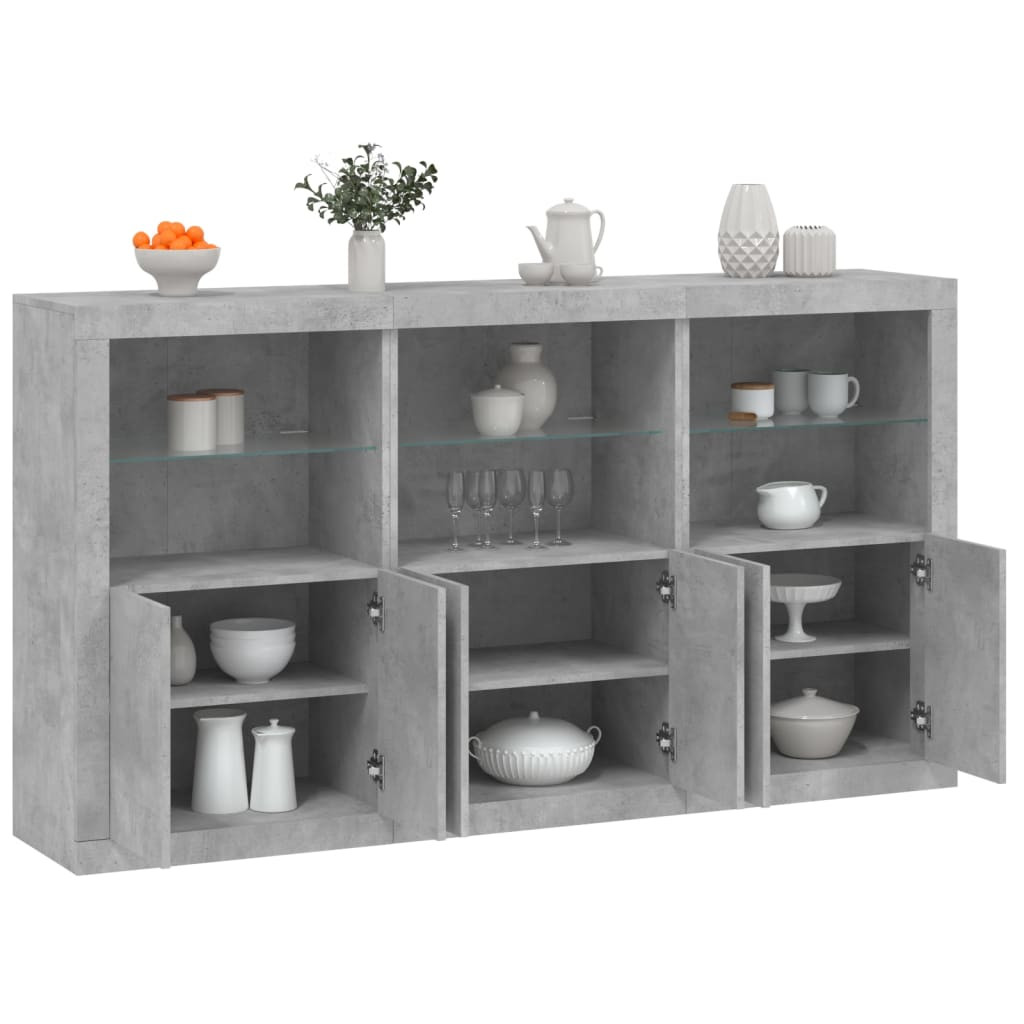 vidaXL Sideboard mit LED-Leuchten Betongrau 181,5x37x100 cm