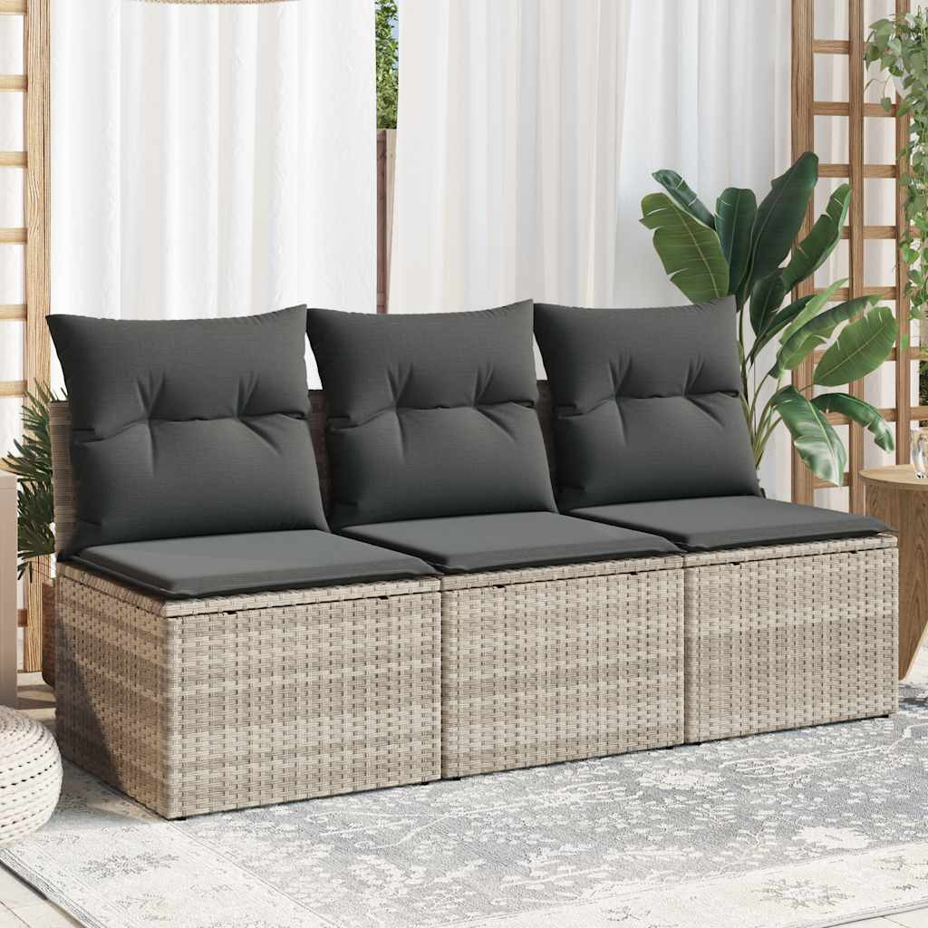 vidaXL Gartensofa mit Kissen 3-Sitzer Hellgrau Poly Rattan