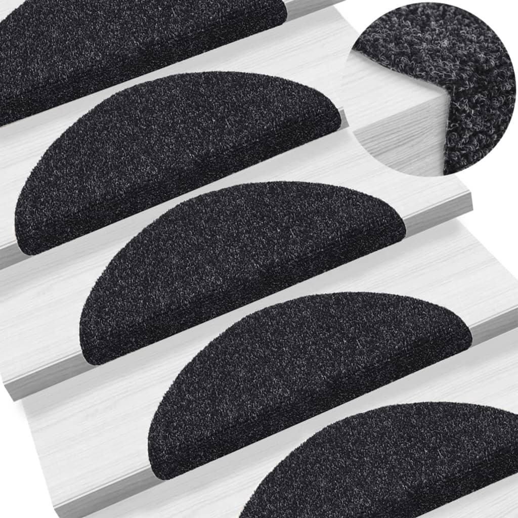 vidaXL Stufenmatten Selbstklebend 15 Stk. 56x17x3 cm Schwarz Halbrund