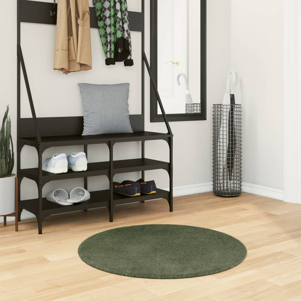 vidaXL Teppich HUARTE Kurzflor Weich und Waschbar Waldgrün Ø 80 cm