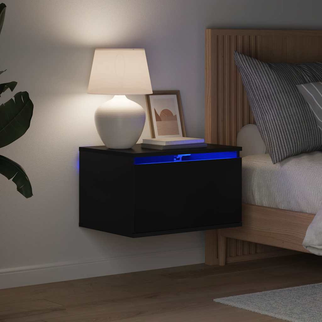 vidaXL Wand-Nachttisch mit LED-Leuchten Schwarz