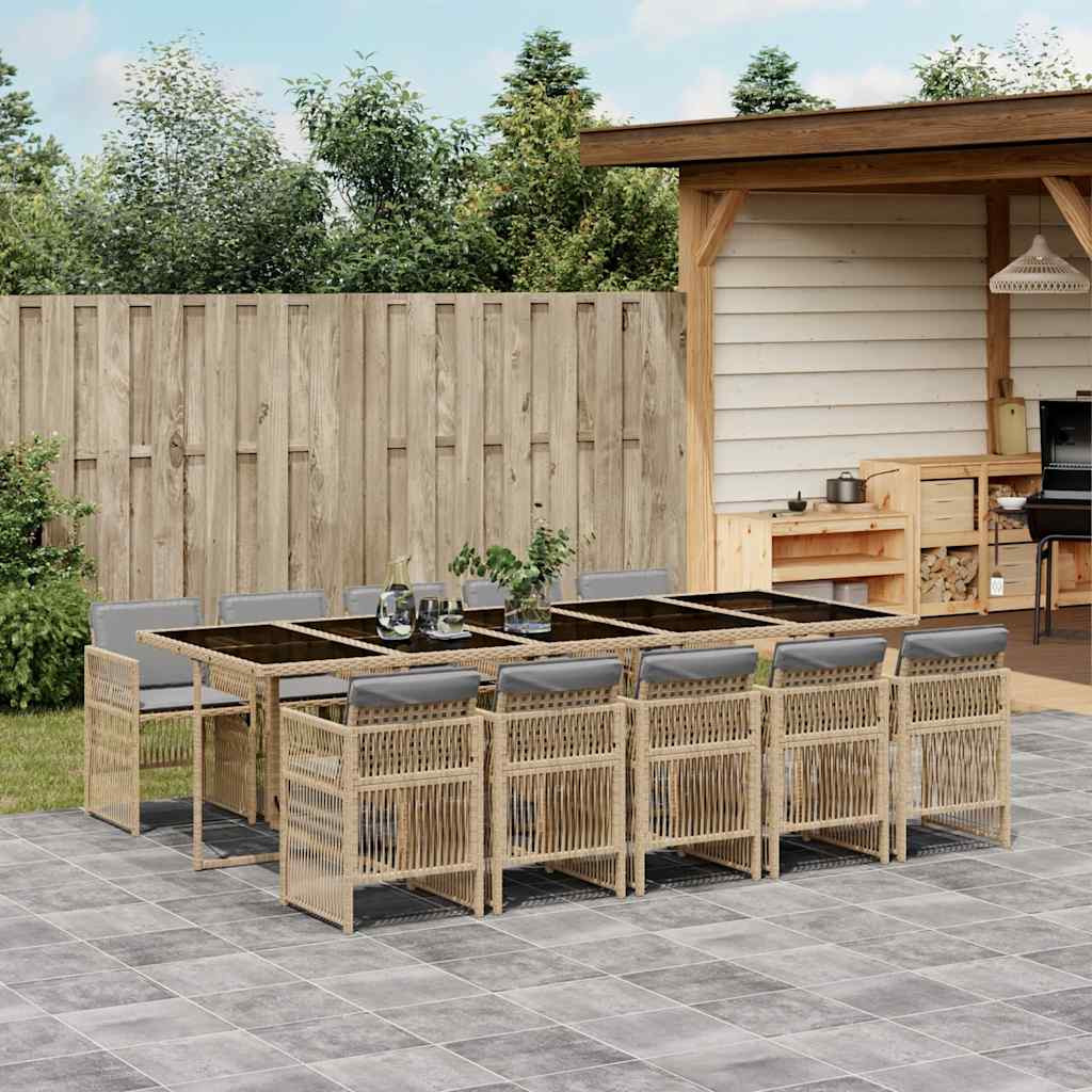 vidaXL 11-tlg. Garten-Essgruppe mit Kissen Grau Poly Rattan