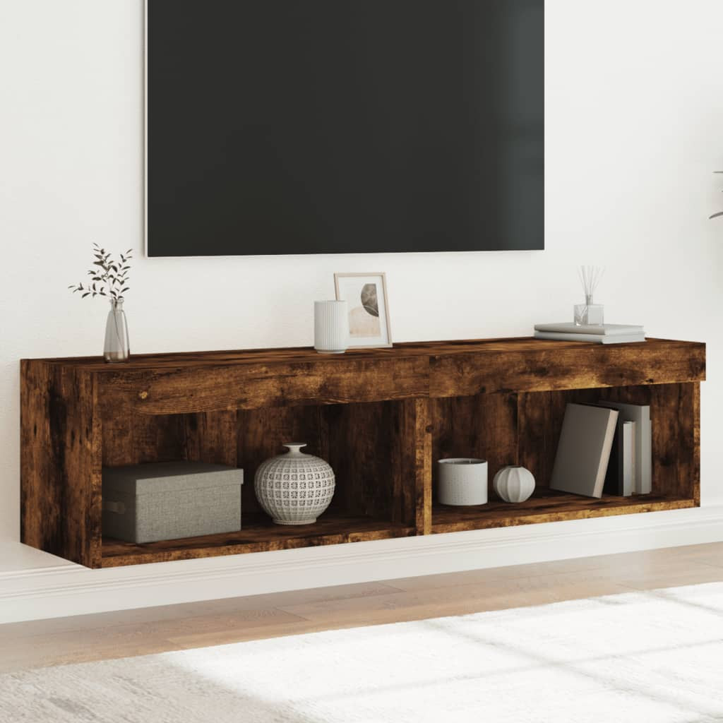 vidaXL TV-Schränke mit LED-Leuchten 2 Stk. Räuchereiche 60x30x30 cm