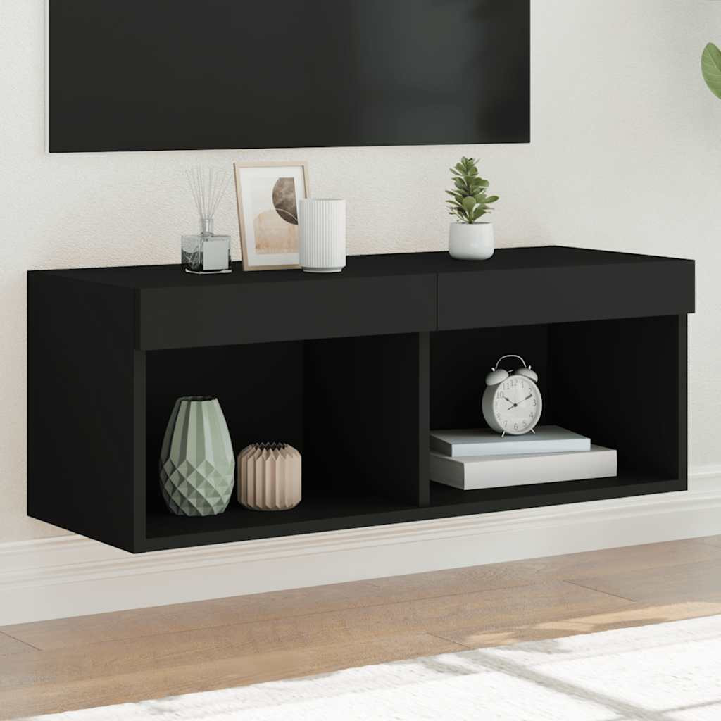 vidaXL TV-Schrank mit LED-Leuchten Schwarz 80x30x30 cm