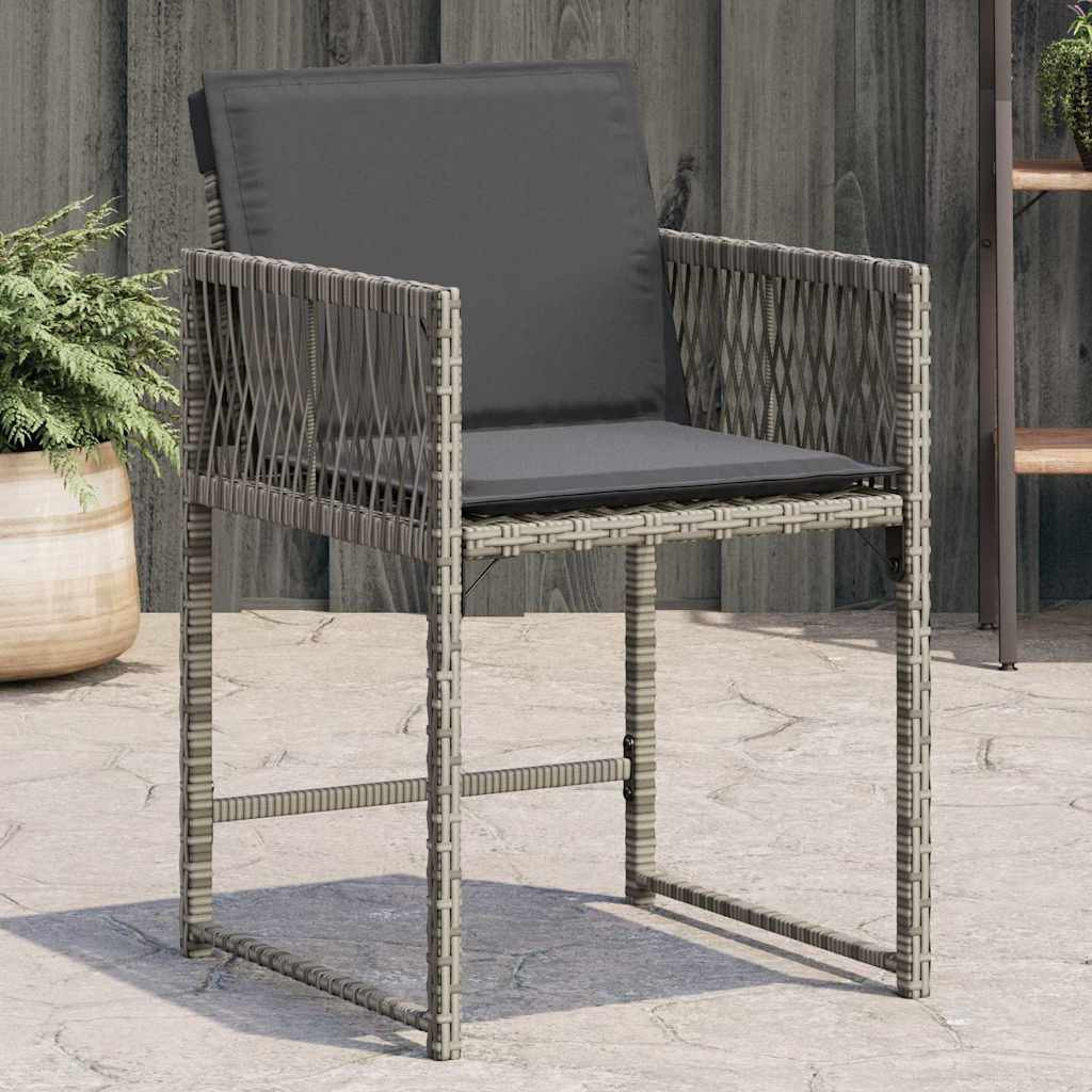 vidaXL Gartenstühle mit Kissen 4 Stk. Grau Poly Rattan