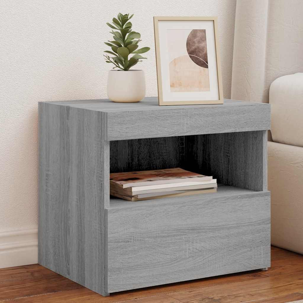 vidaXL Nachttisch mit LED-Leuchten Grau Sonoma 50x40x45 cm